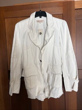 Free People Cream Cotton Utility Blazer Jacket